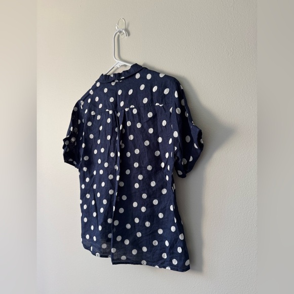 Anthropologie Maeve Women Buttondown Surf Linen Navy Dot Shirt Top Sz XS - Picture 11 of 13
